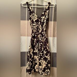 Floral Black and Cream Dress-Size 6-8